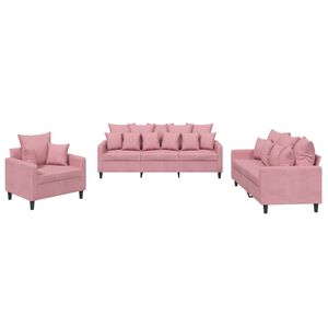 vidaXL Set di Divani 3 pz con Cuscini rosa in Velluto