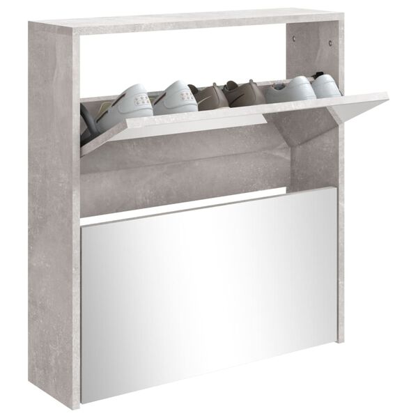 vidaXL Scarpiera con Specchio a 2 Livelli Grigio cemento 63x17x67 cm
