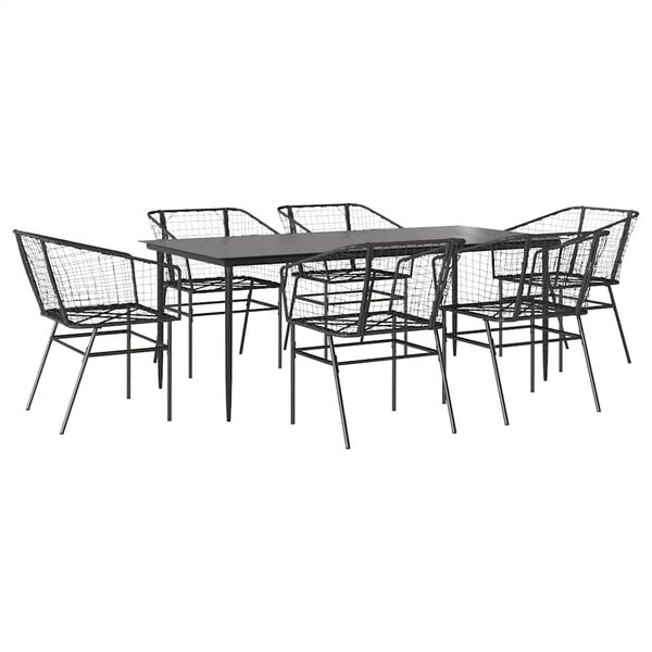 vidaXL Set Pranzo da Giardino 7 pz Nero Polyrattan Vetro
