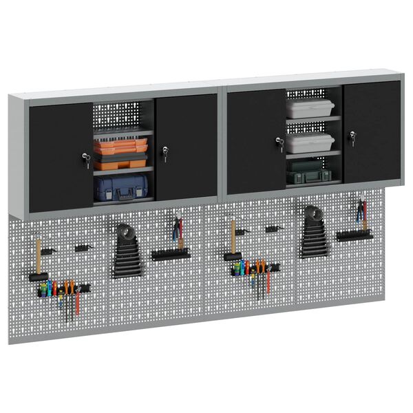 vidaXL Set di armadi per attrezzi con lo scaffale 6 pcs Nero