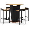 vidaXL Set Bar Giardino 5 pz Nero Polyrattan e Legno Massello Acacia