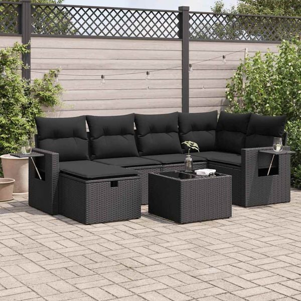 vidaXL Set Divano da Giardino 6 pz con Cuscini Nero in Polyrattan