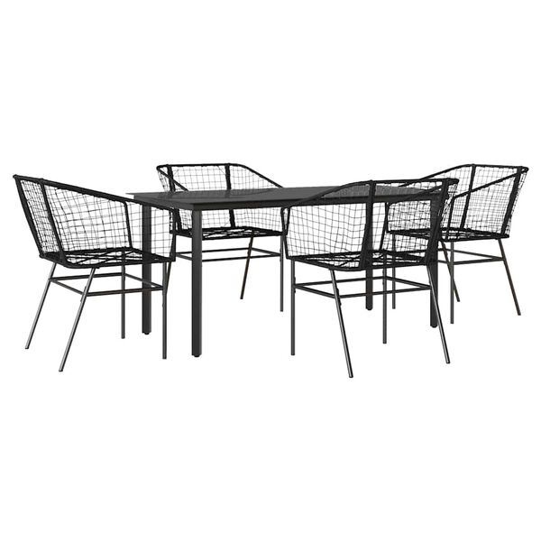 vidaXL Set Mobili da Pranzo per Giardino 5 pz Nero Polyrattan Vetro
