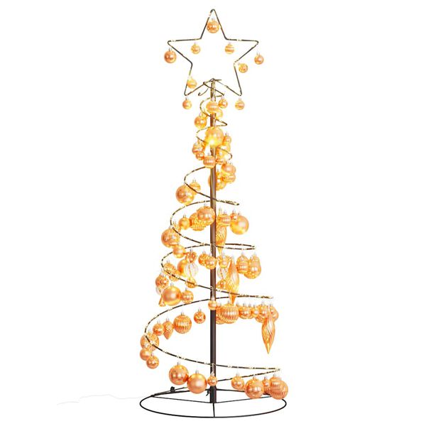 vidaXL Albero di Natale a LED con Palline 80 LED Bianco Caldo 120 cm