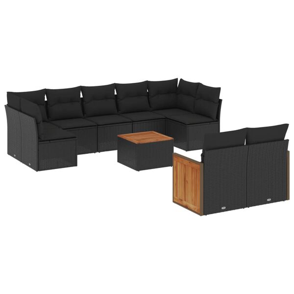 vidaXL Set Divani da Giardino 10pz con Cuscini in Polyrattan Nero