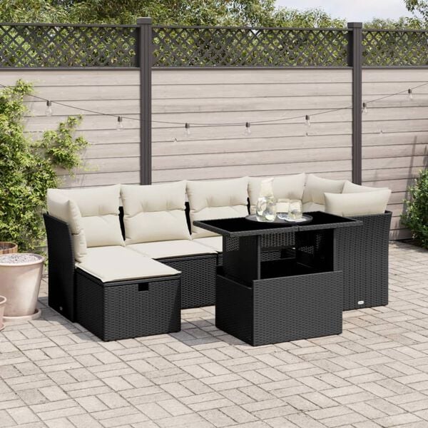 vidaXL Set Divani da Giardino con Cuscini 7pz Nero Polyrattan