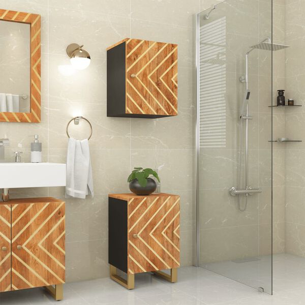 vidaXL Mobile da Bagno a Parete Marrone e Nero Legno Massello di Mango