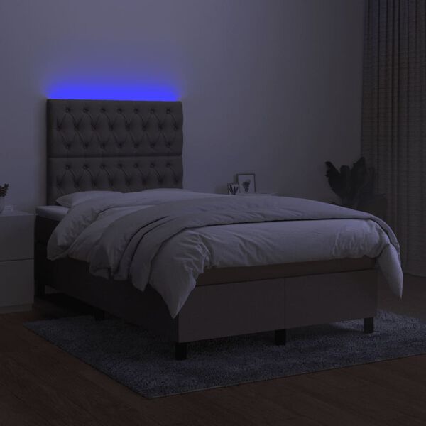 vidaXL Letto a Molle con Materasso e LED Tortora 120x190 cm in Tessuto