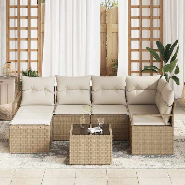 vidaXL Set di divani 7 pcs Beige polyrattan