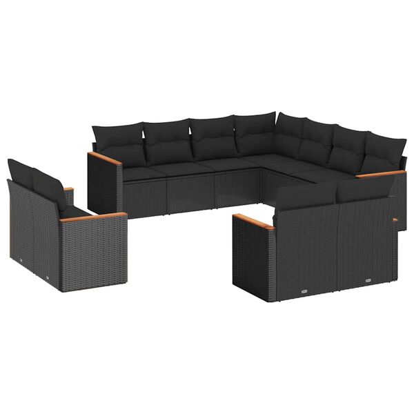 vidaXL Set Divani da Giardino 11 pz con Cuscini in Polyrattan Nero