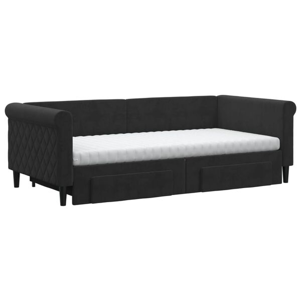 vidaXL Divano Letto Estraibile con Cassetti Nero 90x190 cm in Velluto
