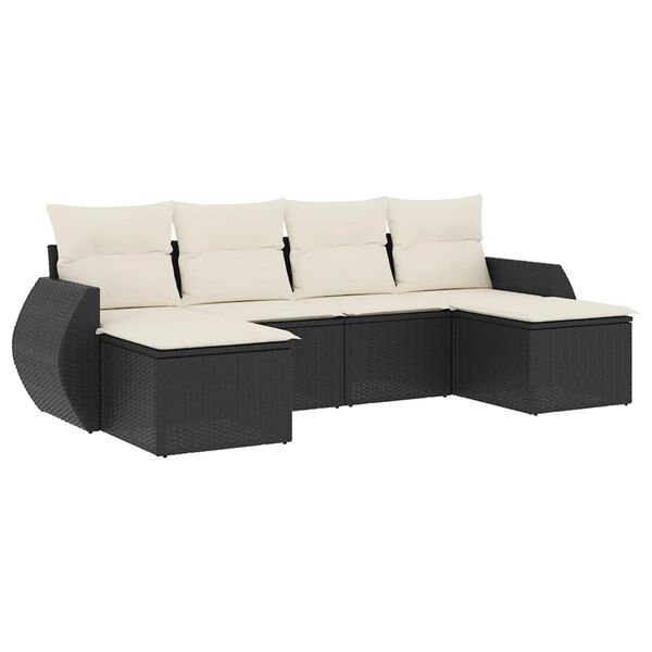 vidaXL Set Divano da Giardino 6 pz con Cuscini Nero in Polyrattan