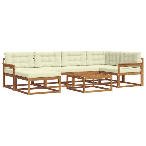 vidaXL Set di divani da esterno con cuscino 7 pcs Naturale e Crema