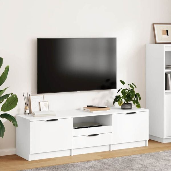 vidaXL Mobile TV Bianco 140x35x40 cm in Legno Massello