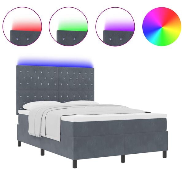 vidaXL Letto a Sorgente LED Grigio scuro 160 x 200 cm Tessuto