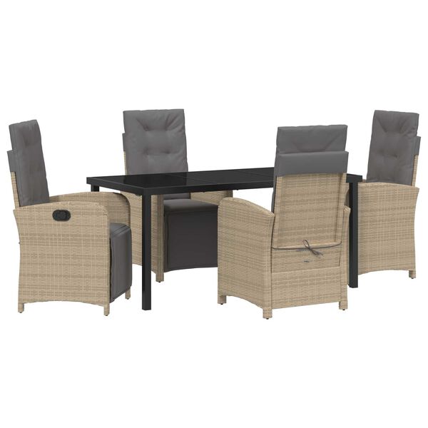 vidaXL Set da Pranzo per Giardino con cuscino 5 pcs Beige polyrattan