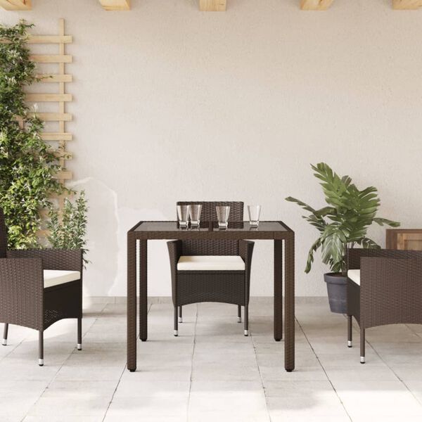 vidaXL Tavolo da Giardino Piano in Vetro Marrone 90x90x75cm Polyrattan