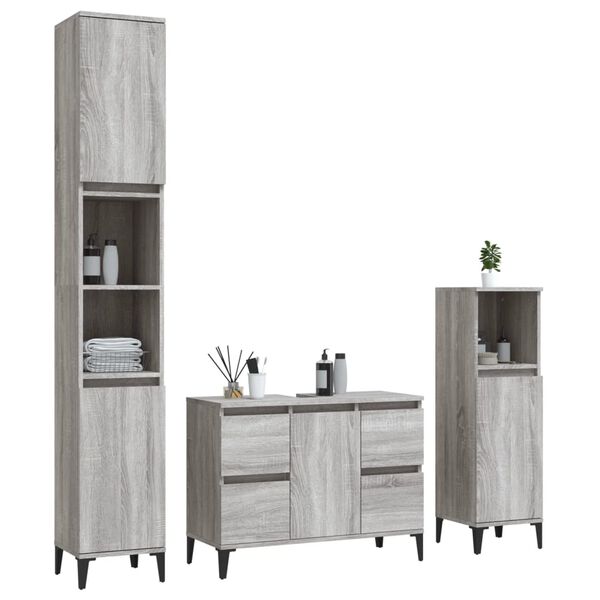 vidaXL Set Mobili da Bagno 3 pz Grigio Sonoma in Legno Multistrato
