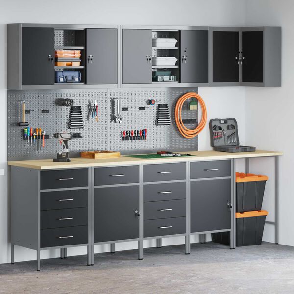 vidaXL Set di mobili da lavoro con cassetto 12 pcs Nero e Grigio