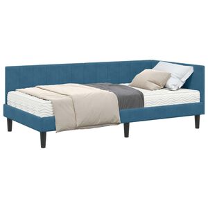 vidaXL Struttura Letto Angolare con Materasso 2 pcs Blu Velluto
