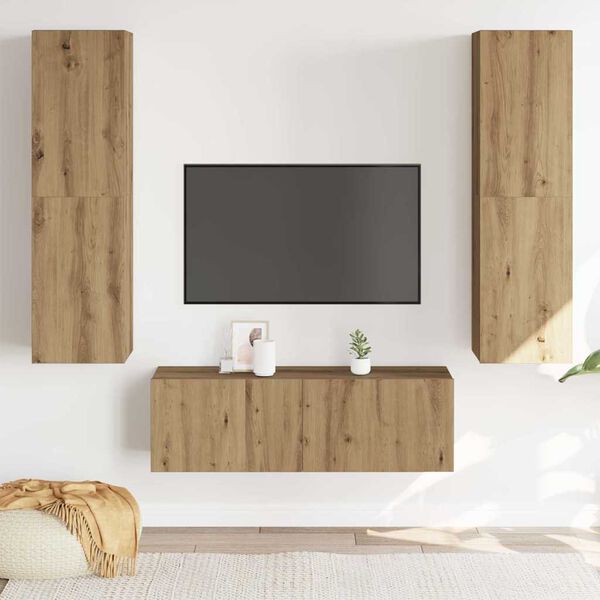 vidaXL Mobili TV a Parete 3 pz Rovere Artigianale in Legno Multistrato