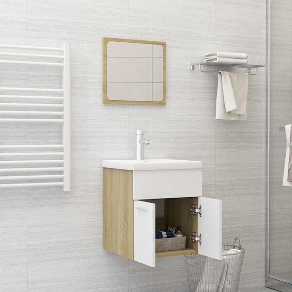 vidaXL Set Mobili da Bagno 2 pz Bianco e Sonoma in Legno Multistrato