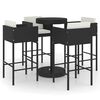 vidaXL Set Bar da Giardino 5 pz con Cuscini Polyrattan Nero