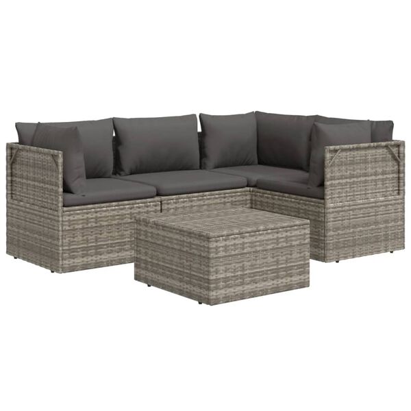 vidaXL Set Divani da Giardino 5 pz con Cuscini in Polyrattan Grigio