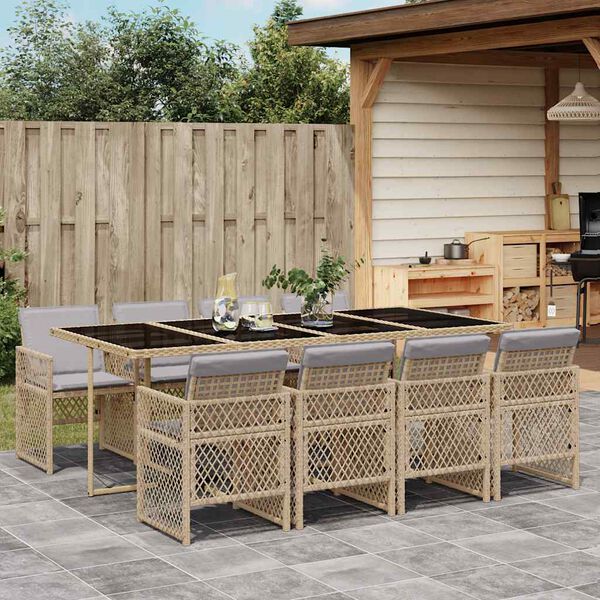 vidaXL Set da Pranzo da Giardino 9 pz con Cuscini Beige in Polyrattan
