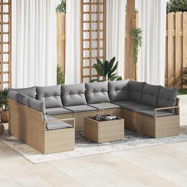 vidaXL Set di divani con cuscino 10 pcs Beige polyrattan