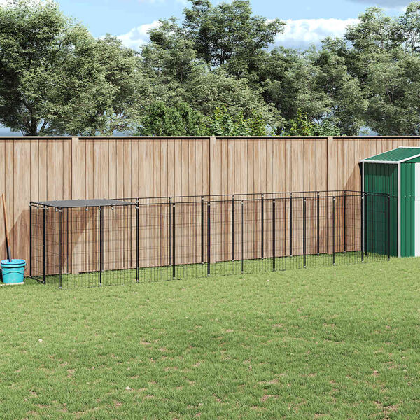 vidaXL Gabbia per Cani Nera 6,05 m² in Acciaio