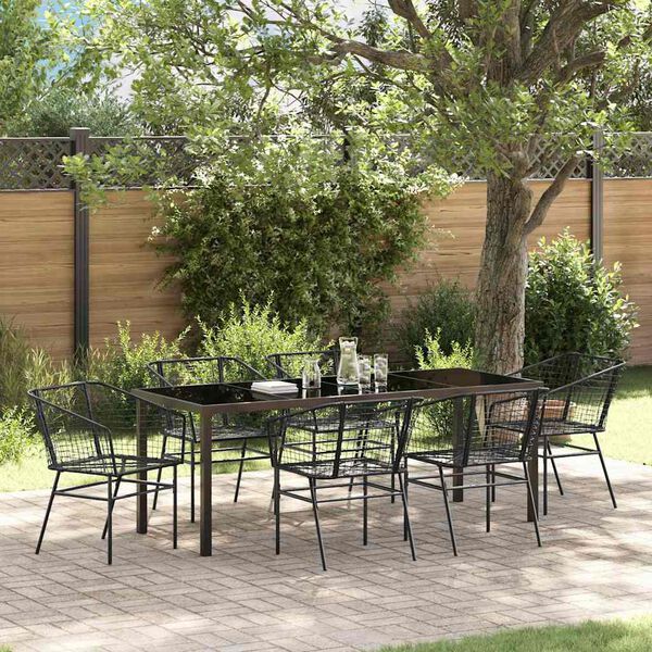 vidaXL Set da Pranzo per Giardino 7 pcs Nero polyrattan