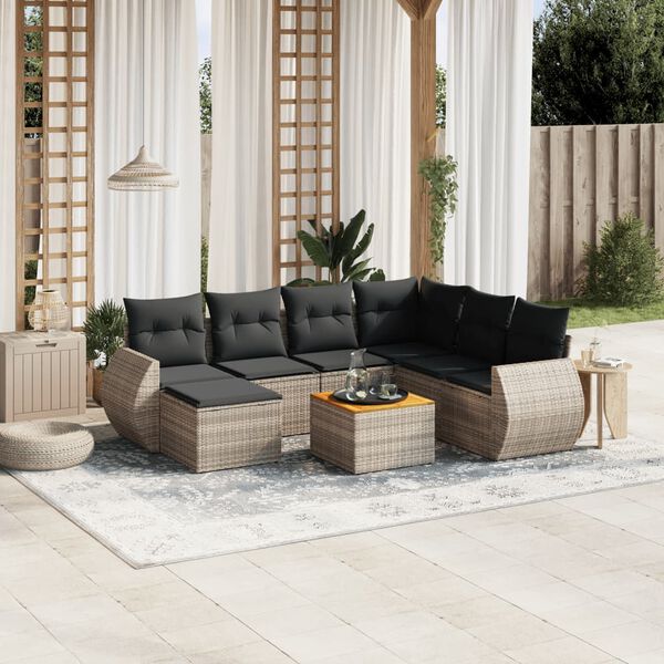 vidaXL Set Divano da Giardino 8 pz con Cuscini Grigio in Polyrattan