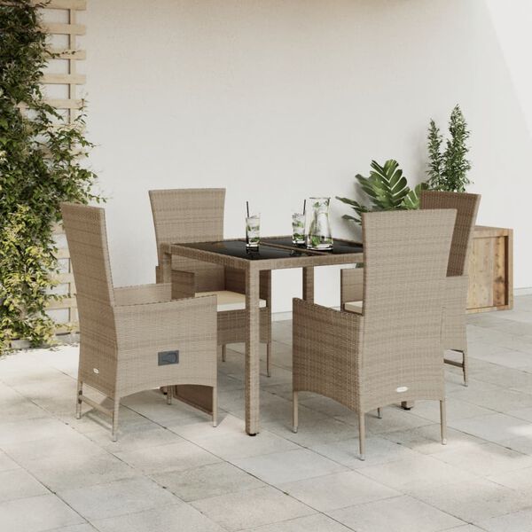 vidaXL Set da Pranzo da Giardino 5 pz con Cuscini Beige in Polyrattan