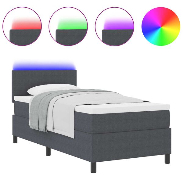 vidaXL Letto a Sorgente LED Grigio Scuro e Bianco 90 x 200 cm
