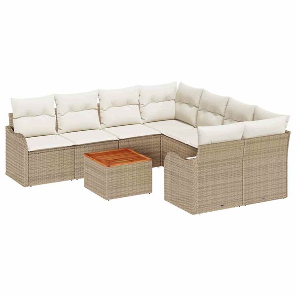 vidaXL Set Divano da Giardino 9 pcs Beige e Crema polyrattan