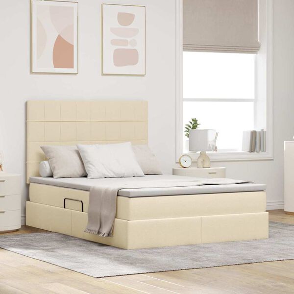 vidaXL Letto con contenitore e materasso Crema 140 x 200 cm Poliestere