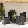 vidaXL Set da Pranzo da Giardino 5 pz Nero con Cuscini in Polyrattan