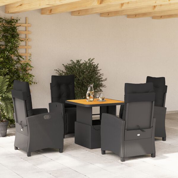 vidaXL Set da Pranzo da Giardino 5 pz Nero con Cuscini in Polyrattan