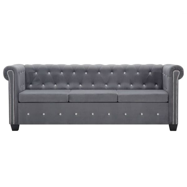 vidaXL Divano Chesterfield a 3 Posti in Velluto 199x75x72 cm Grigio