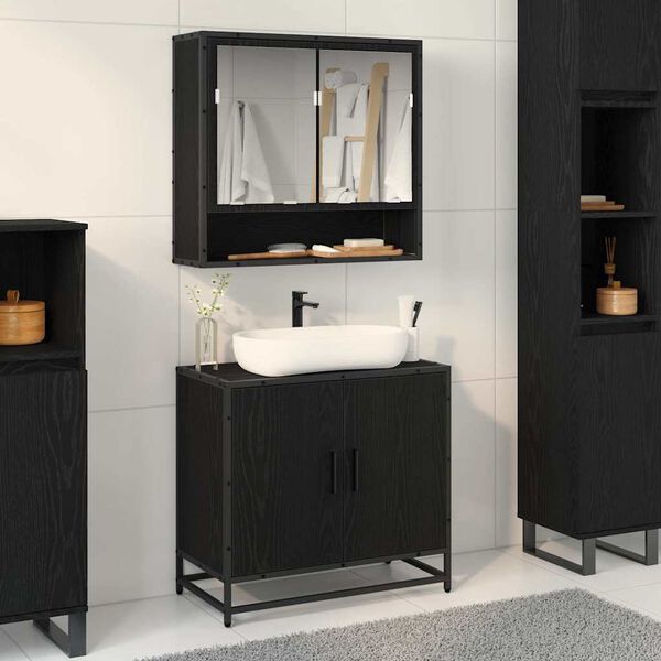 vidaXL Armadio per Lavabo da Bagno Rovere Nero 65 x 33 x 60 cm