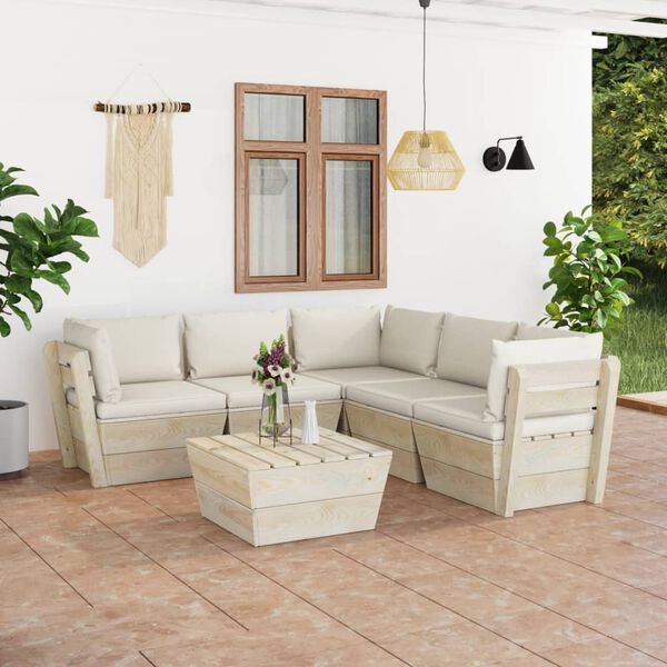 vidaXL Set Divani da Giardino su Pallet 6 pz con Cuscini Legno Abete