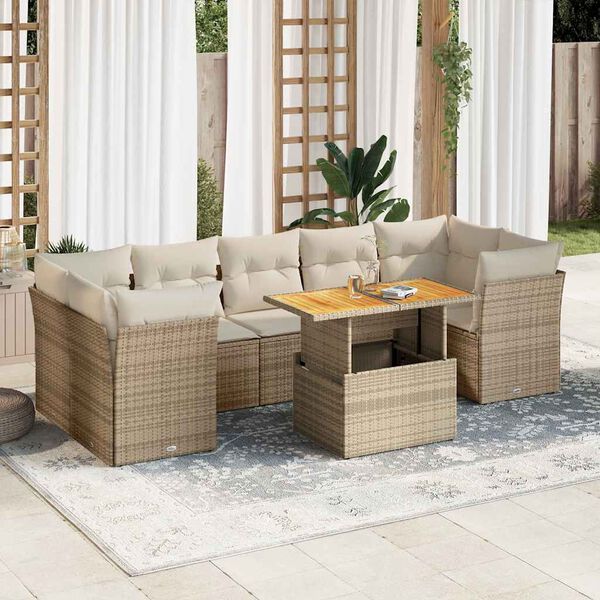 vidaXL Set Divano da Giardino 8 pz con Cuscini Beige in Polyrattan