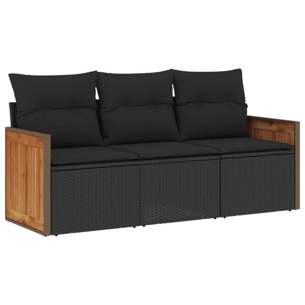 vidaXL Set Divani da Giardino 3 pz con Cuscini in Polyrattan Nero