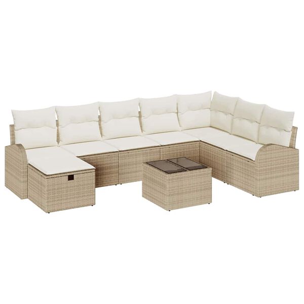 vidaXL Set Divano da Giardino con cuscino 9 pcs Beige Poly Rattan