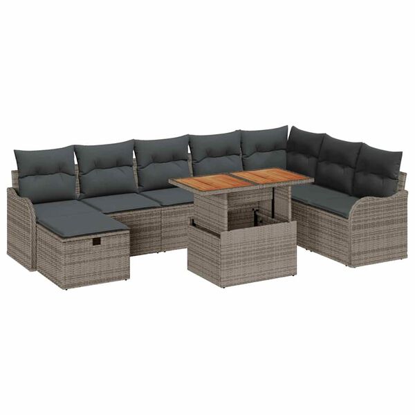 vidaXL Set Divano da Giardino 9 pcs Grigio polyrattan