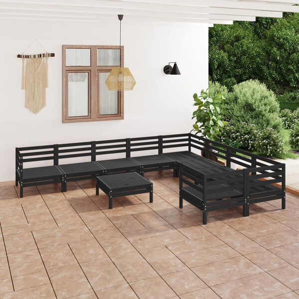 vidaXL Set Salotto da Giardino 10 pz Nero in Legno Massello di Pino