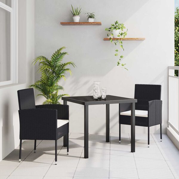 vidaXL Set da Pranzo per Giardino con cuscino 9 pcs Nero polyrattan