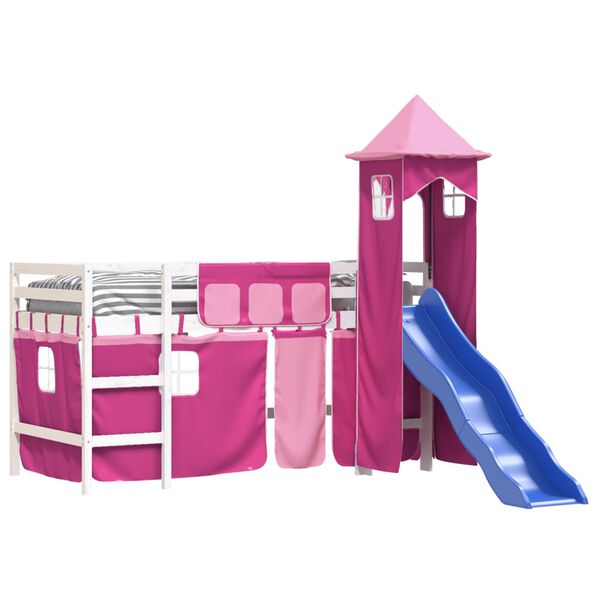 vidaXL Letto a Soppalco con Torre Bambini Rosa 90x200cm Massello Pino