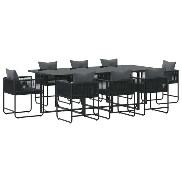 vidaXL Set da Pranzo per Giardino 9 pcs Nero Acciaio